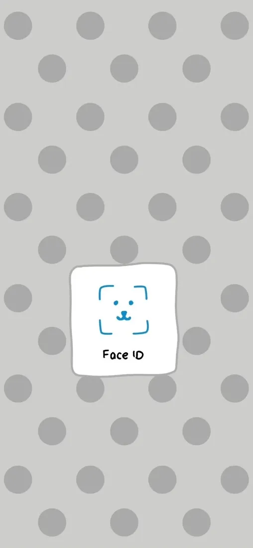 浅灰波点背景中央是带小熊脸的Face ID创意解锁图标
