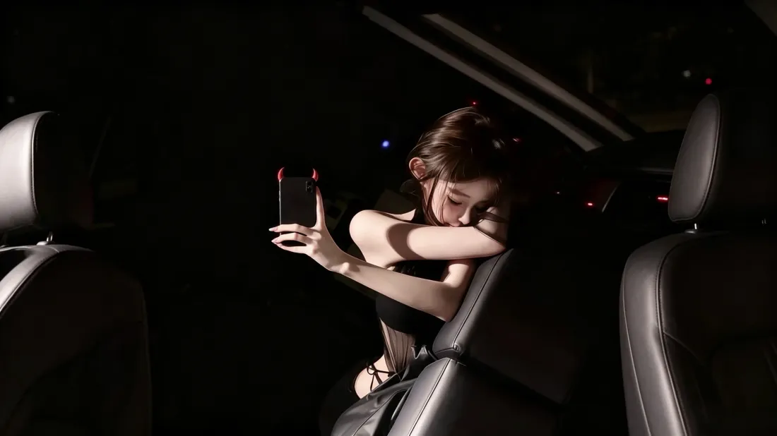 3k车内氛围感美女壁纸｜暗调车内背景图片 - 时尚自拍「哲风壁纸」