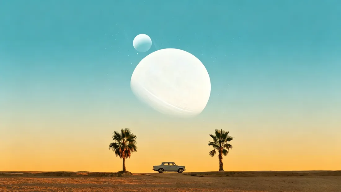 3k异星风景壁纸|荒漠汽车棕榈树背景图片 - 科幻治愈插画「哲风壁纸」 3k异星风景壁纸|荒漠汽车棕榈树背景图片 - 科幻治愈插画「哲风壁纸」