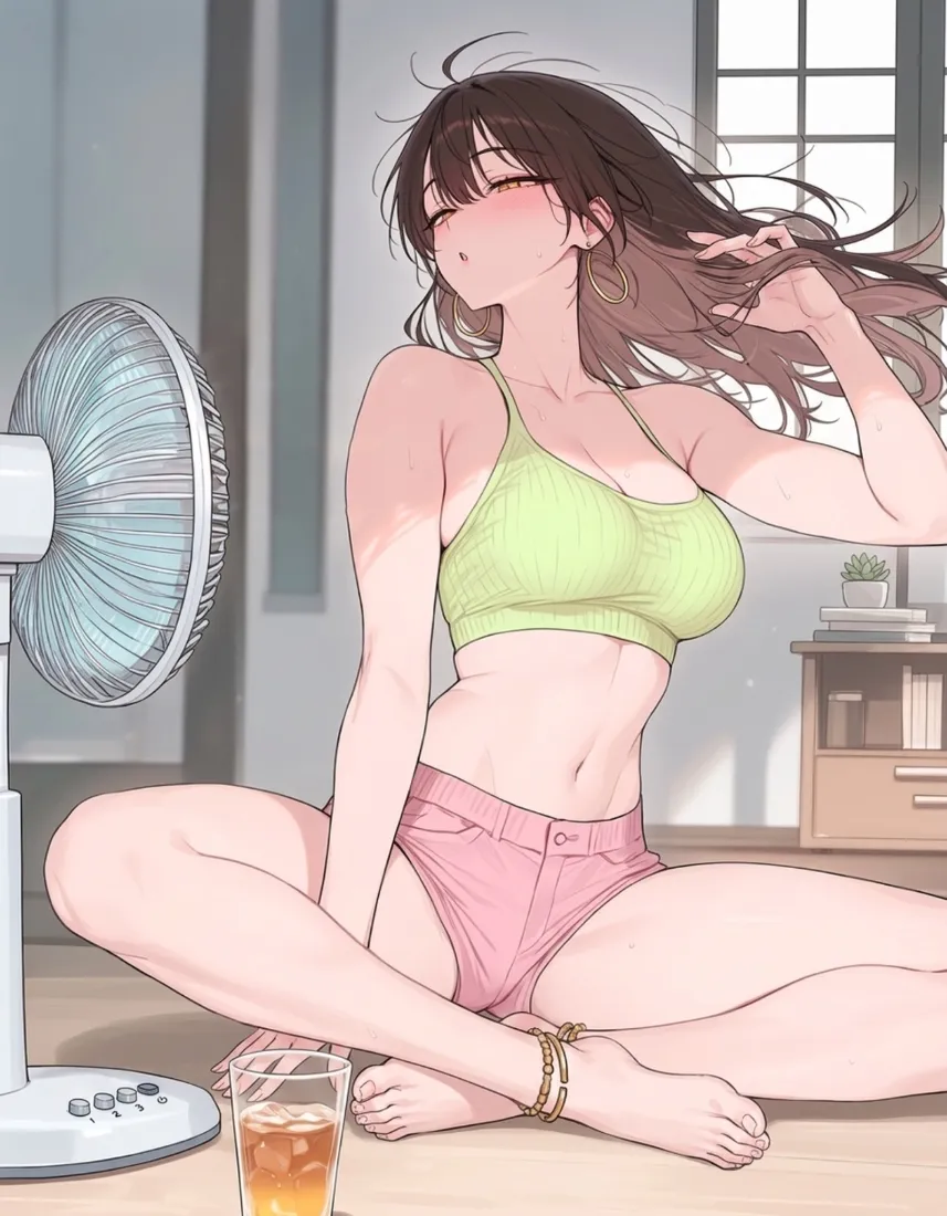 动漫美女手机壁纸|夏日居家休闲背景图片 - 吹风扇清凉少女「哲风壁纸」 动漫美女手机壁纸|夏日居家休闲背景图片 - 吹风扇清凉少女「哲风壁纸」