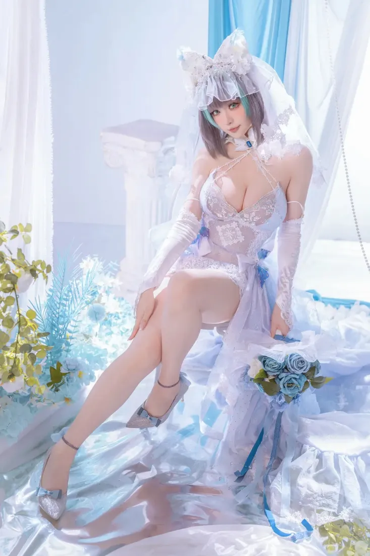 cos兽耳美女手机壁纸｜白色婚纱背景图片 - 清新甜美「哲风壁纸」
