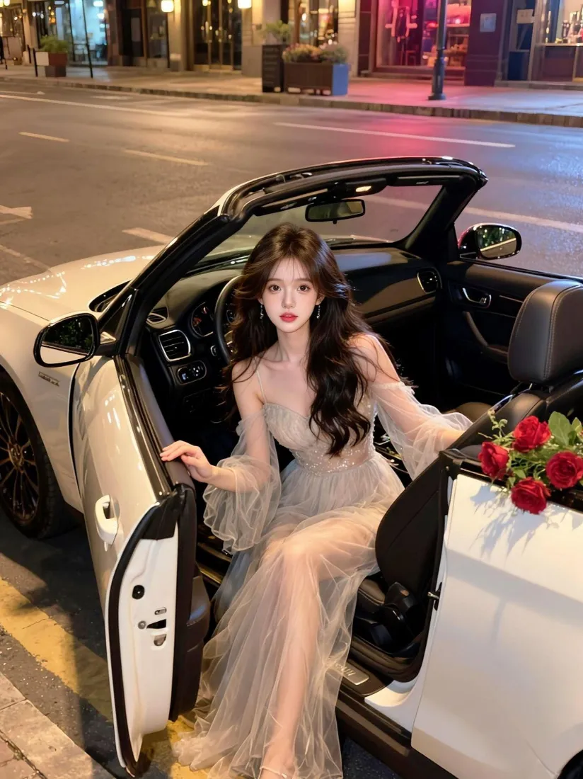 气质美女手机壁纸｜敞篷跑车夜景背景图片 - 氛围感穿搭「哲风壁纸」