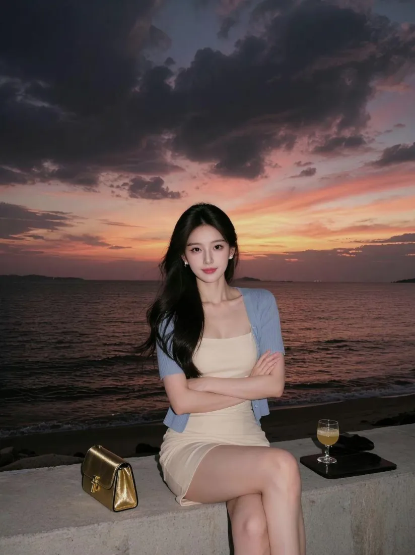 气质美女手机壁纸｜海边日落背景图片 - 时尚氛围感穿搭「哲风壁纸」
