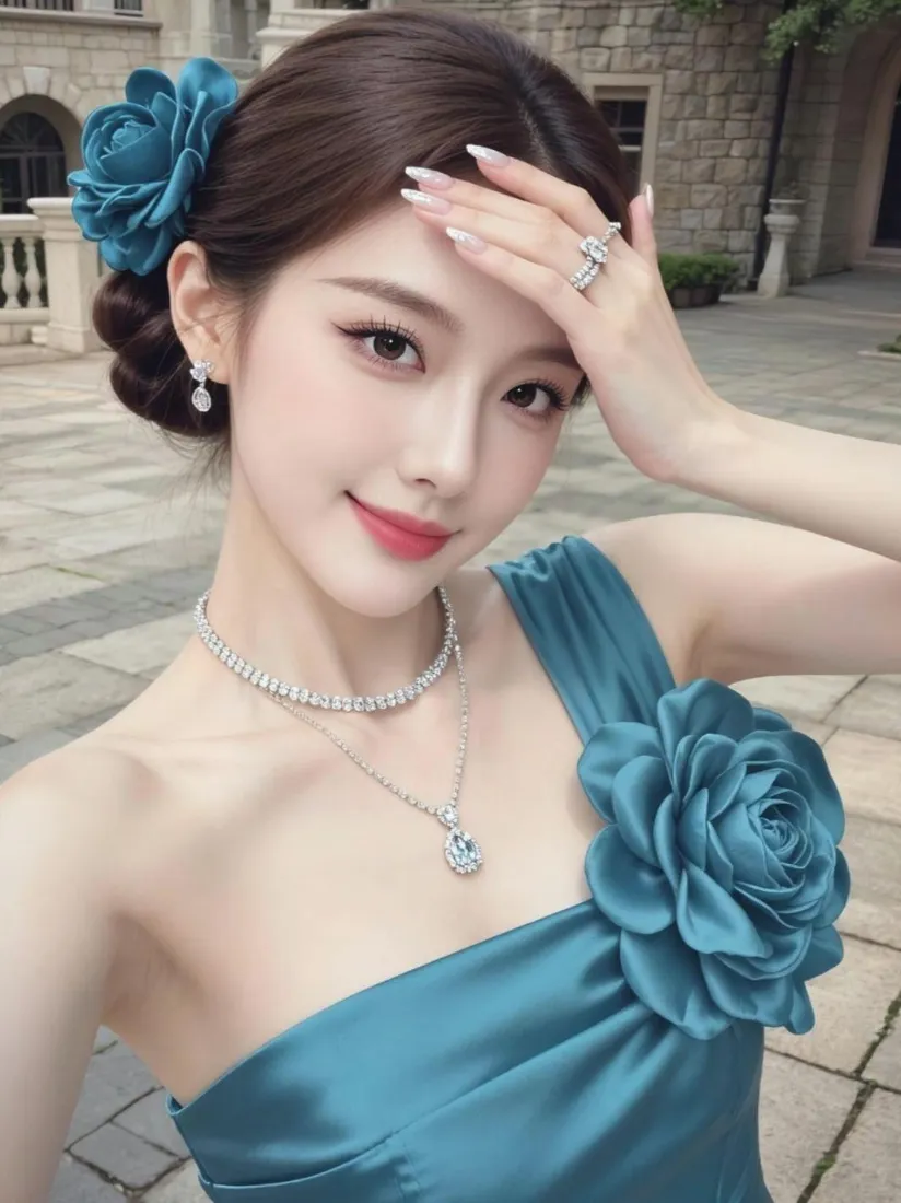 蓝裙气质美女手机壁纸|欧式建筑户外背景图片 - 精致时尚穿搭「哲风壁纸」 蓝裙气质美女手机壁纸|欧式建筑户外背景图片 - 精致时尚穿搭「哲风壁纸」