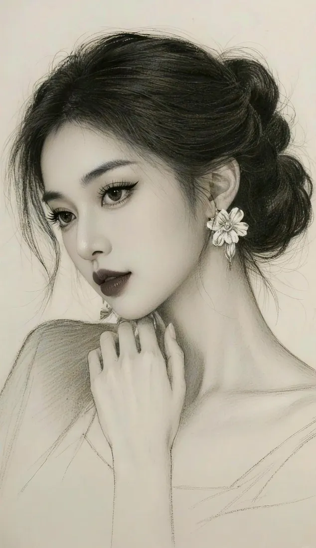 气质美女手机壁纸｜手绘素描背景图片 - 精致优雅人像「哲风壁纸」
