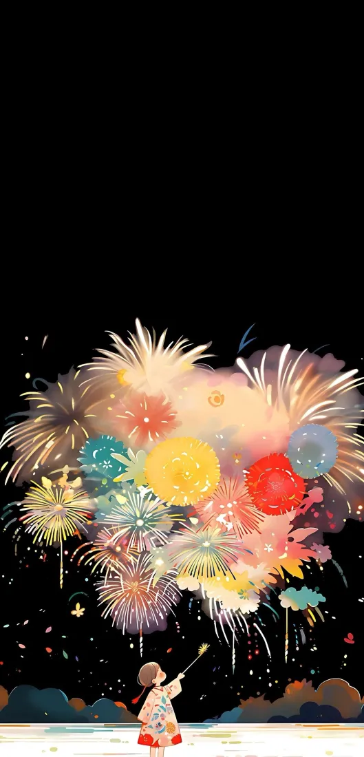 放烟花小女孩手机壁纸|绚烂烟花背景图片 - 治愈插画「哲风壁纸」 放烟花小女孩手机壁纸|绚烂烟花背景图片 - 治愈插画「哲风壁纸」