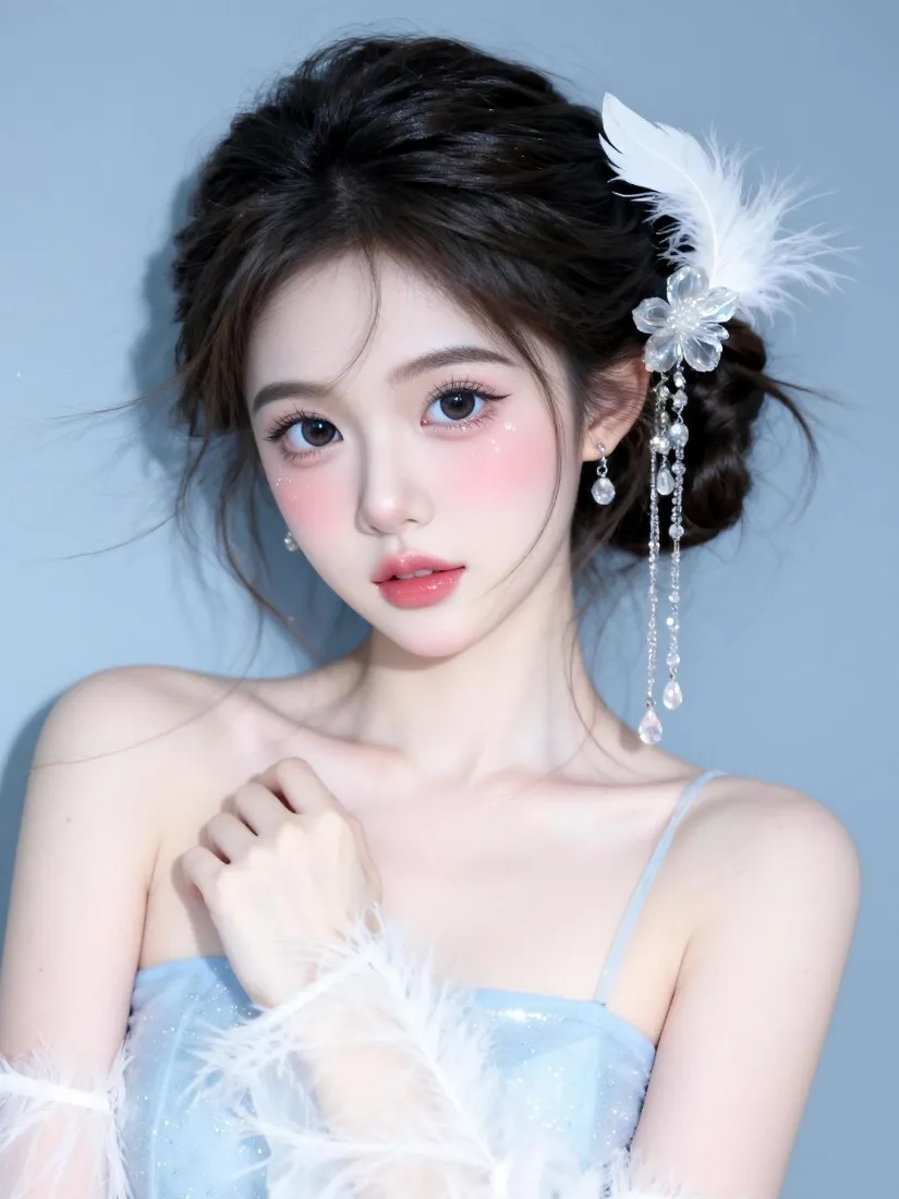 仙气美女手机壁纸｜浅蓝色背景图片 - 精致纯欲写真「哲风壁纸」