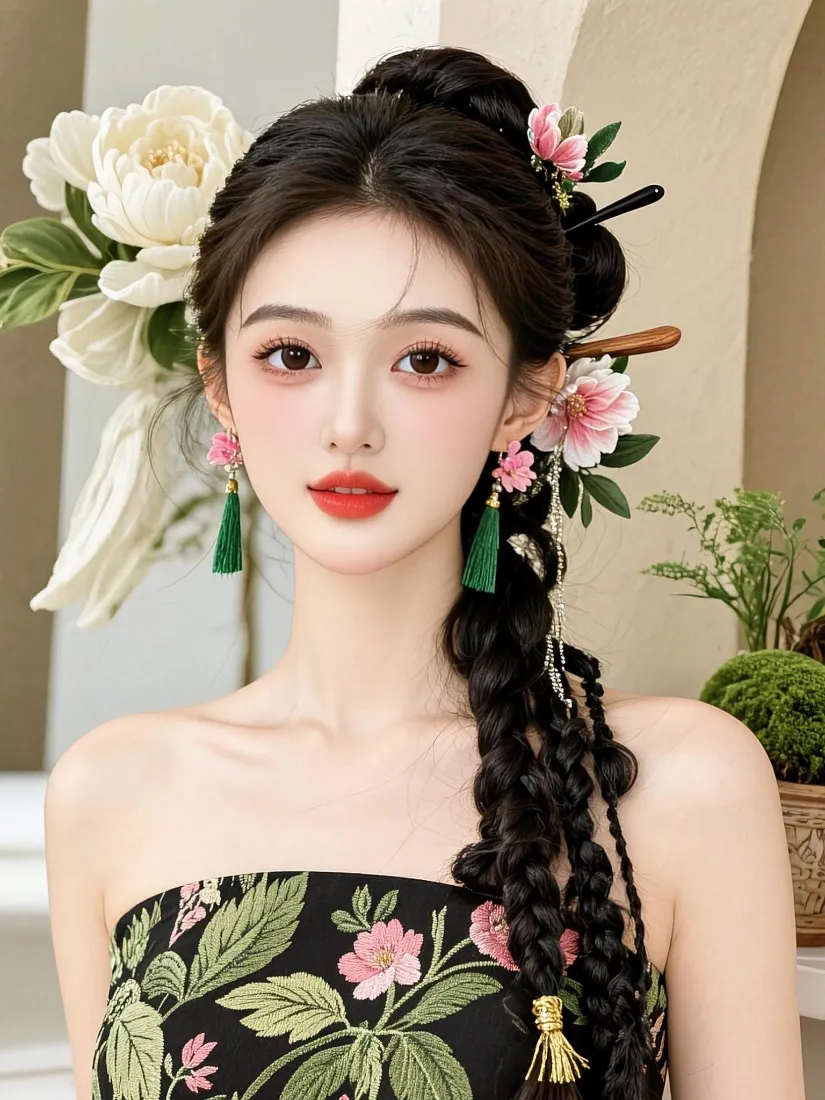 新中式国风美女手机壁纸｜古风花卉妆造背景图片 - 氛围感人像「哲风壁纸」