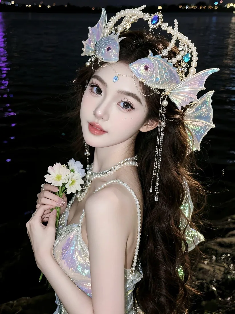 人鱼造型美女手机壁纸|江边夜景背景图片 - 氛围感写真「哲风壁纸」 人鱼造型美女手机壁纸|江边夜景背景图片 - 氛围感写真「哲风壁纸」