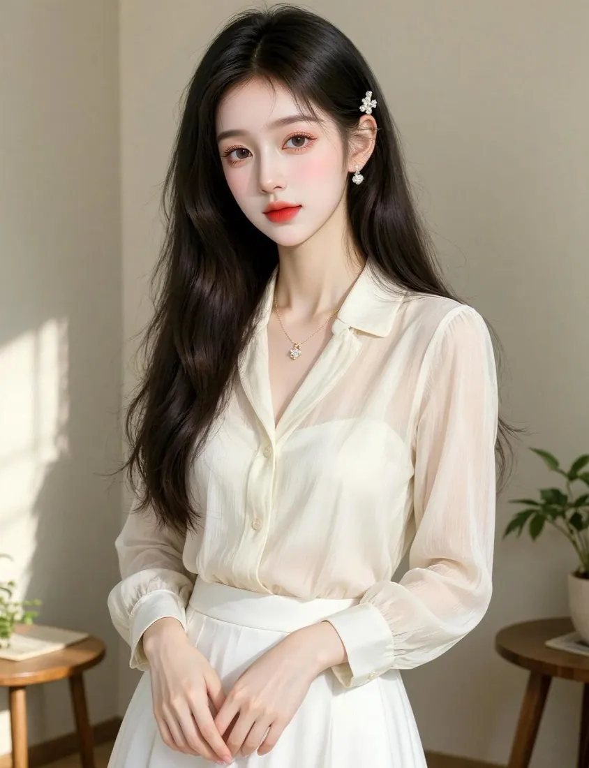 长发美女手机壁纸｜知性清新穿搭背景图片 - 温柔氛围感「哲风壁纸」