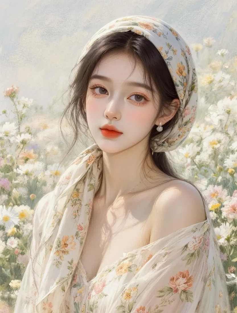 碎花头巾少女手机壁纸|清新花海背景图片 - 氛围感人像「哲风壁纸」 碎花头巾少女手机壁纸|清新花海背景图片 - 氛围感人像「哲风壁纸」