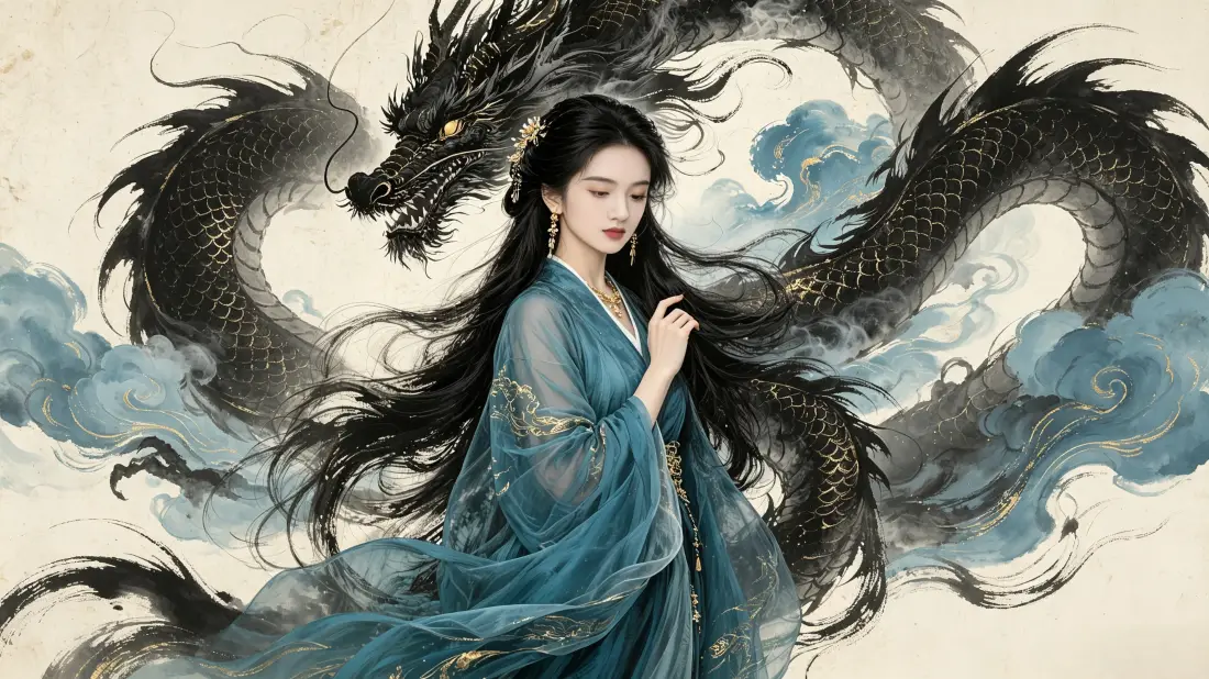 3k古风美女壁纸|水墨龙祥云背景图片 - 国风青色古装插画「哲风壁纸」 3k古风美女壁纸|水墨龙祥云背景图片 - 国风青色古装插画「哲风壁纸」