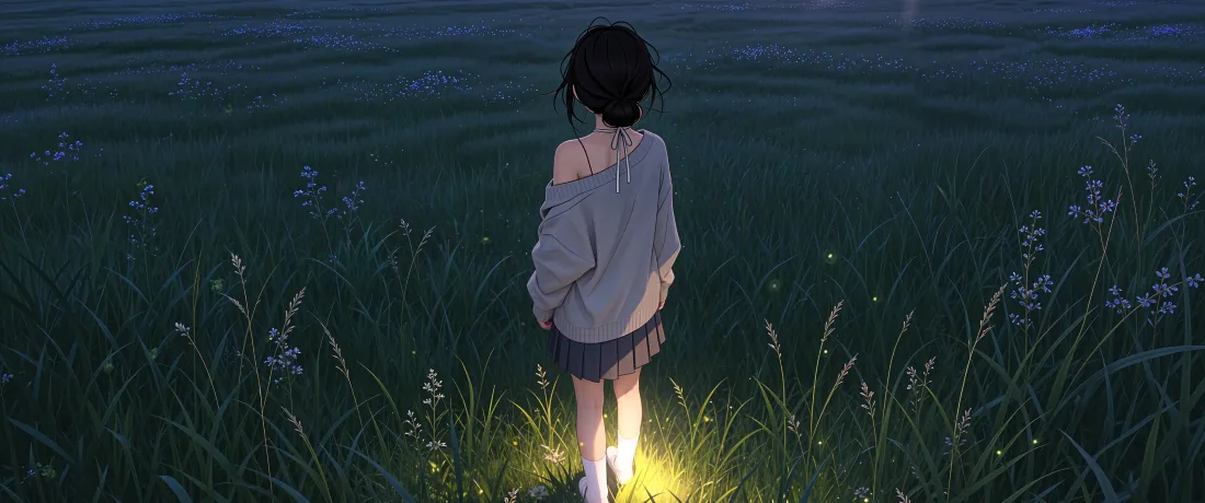 3k二次元少女壁纸|夜晚草地背景图片 - 治愈氛围感背影「哲风壁纸」 3k二次元少女壁纸|夜晚草地背景图片 - 治愈氛围感背影「哲风壁纸」