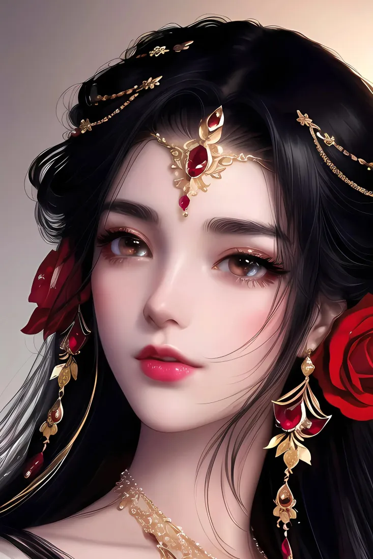 仙侠动漫美女手机壁纸｜古风背景图片 - 红衣金饰妆容「哲风壁纸」