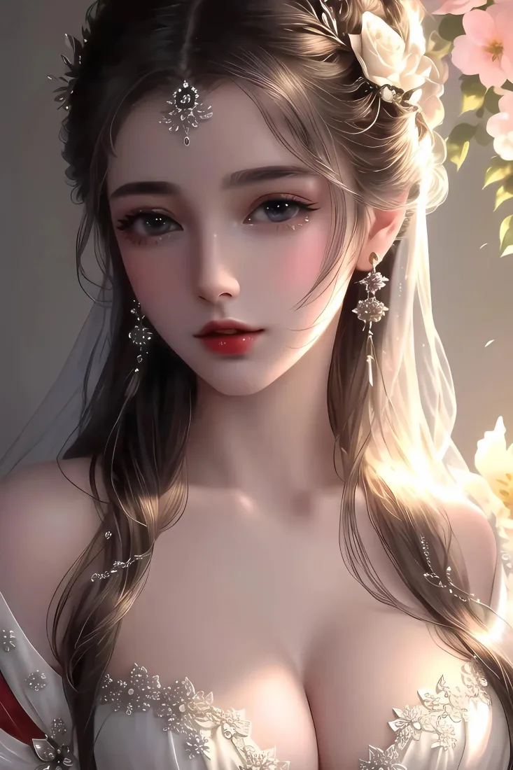 4k花朵壁纸 - 耳环 - 银发 - 美女「哲风壁纸」