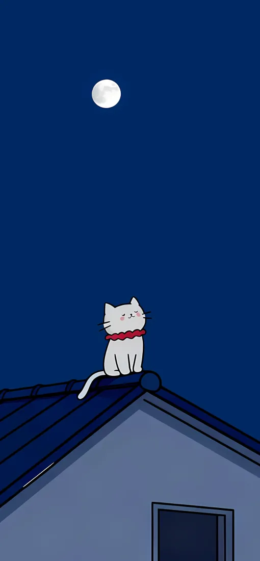 卡通白猫手机壁纸|月夜屋顶背景图片 - 可爱治愈插画「哲风壁纸」 卡通白猫手机壁纸|月夜屋顶背景图片 - 可爱治愈插画「哲风壁纸」
