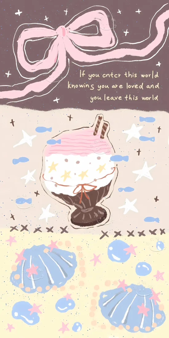 马卡龙甜品插画手机壁纸｜奶油风贝壳星星背景图片 - 温柔清新「哲风壁纸」