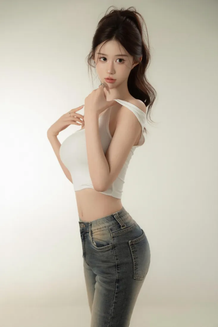 高颜值美女手机壁纸｜简约纯色背景图片 - 时尚修身穿搭写真「哲风壁纸」