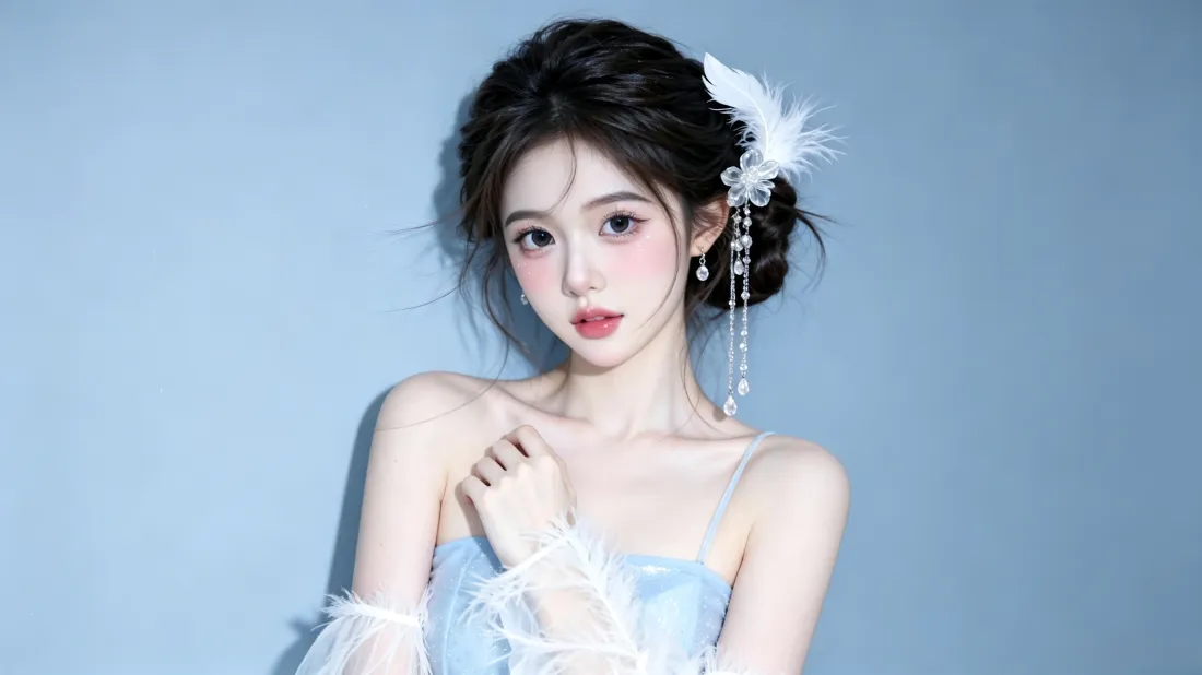 3k清纯美女壁纸｜淡蓝氛围背景图片 - 清新少女写真「哲风壁纸」