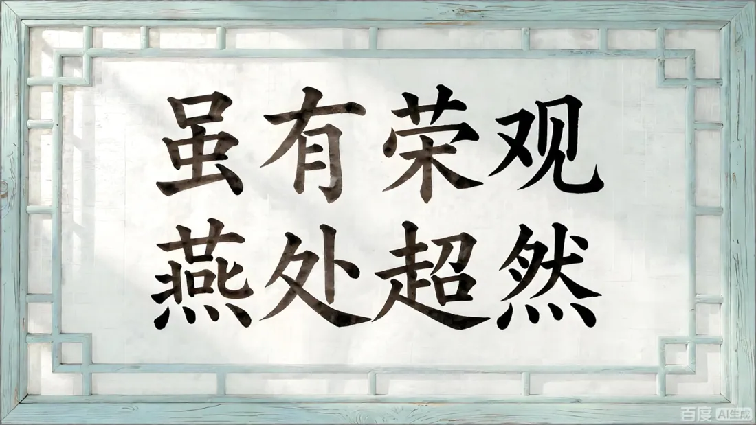 5k虽有荣观燕处超然壁纸|古风书法背景图片 - 中式窗格「哲风壁纸」 中式窗格内书写虽有荣观燕处超然的楷书书法
