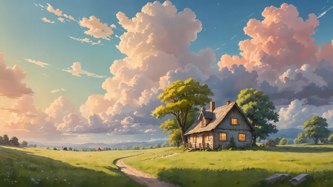 4k日落壁纸 - 小路 - 暖光 - 蓝天「哲风壁纸」