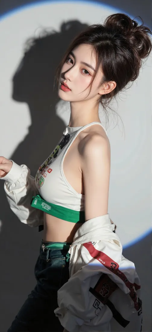 少女手机壁纸｜运动风穿搭背景图片 - 丸子头光影人像「哲风壁纸」