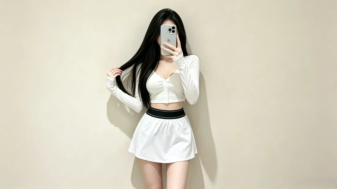 3k白裙美女壁纸｜对镜自拍背景图片 - 纯欲风穿搭「哲风壁纸」