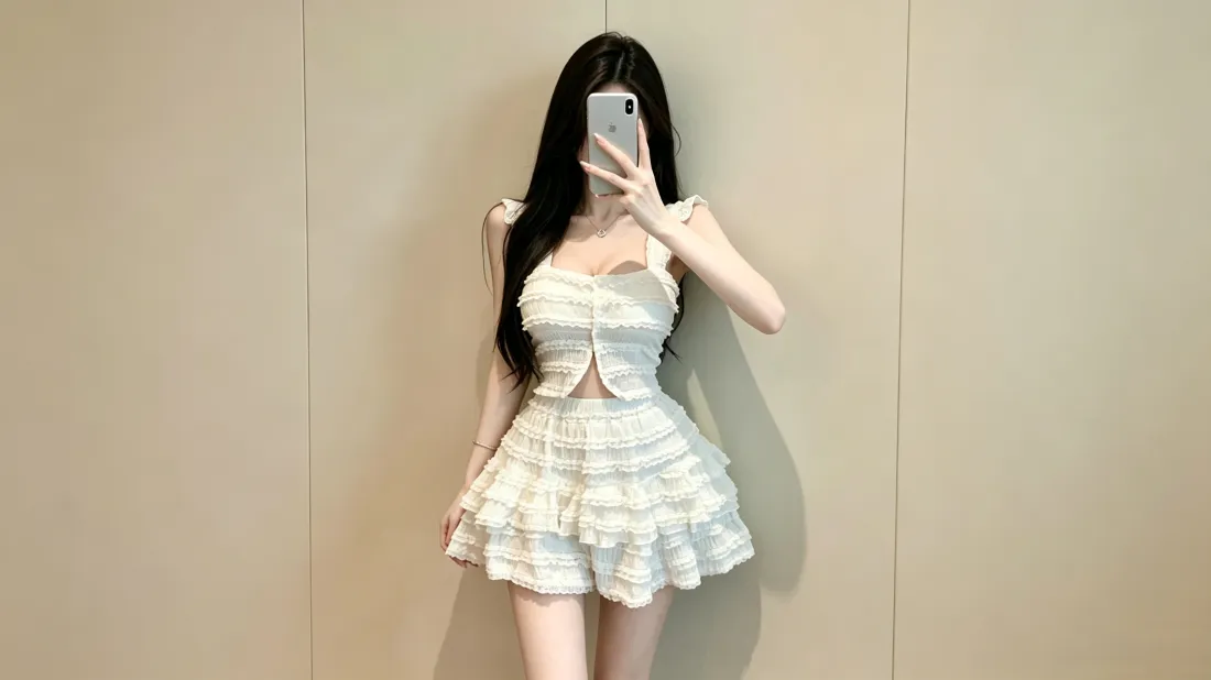 3k白裙美女壁纸｜对镜自拍背景图片 - 纯欲穿搭「哲风壁纸」