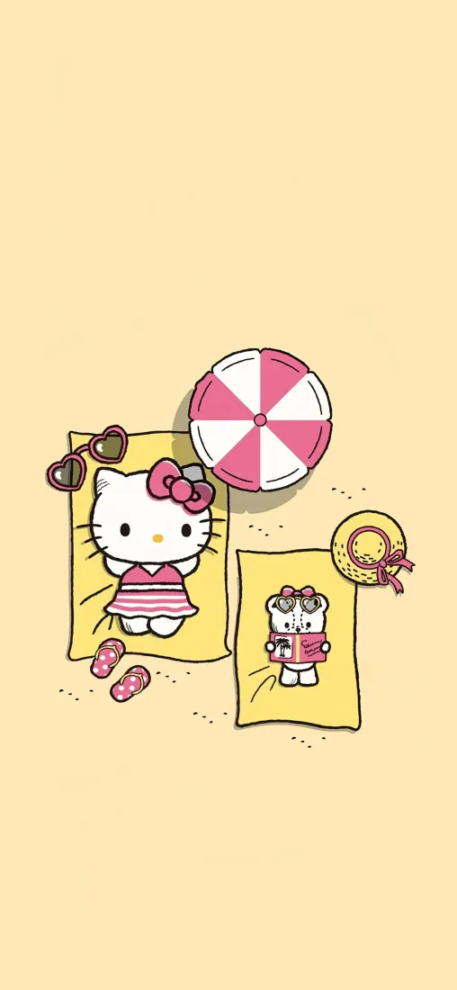 凯蒂猫手机壁纸|夏日沙滩背景图片 - 度假休闲可爱插画「哲风壁纸」 凯蒂猫手机壁纸|夏日沙滩背景图片 - 度假休闲可爱插画「哲风壁纸」