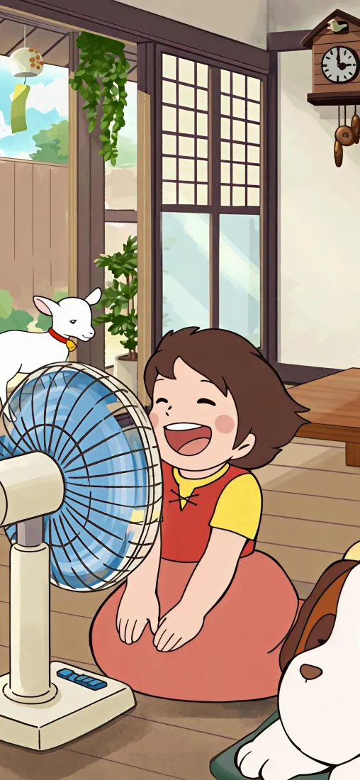 卡通小女孩手机壁纸|夏日居家背景图片 - 吹风扇萌趣日常「哲风壁纸」 卡通小女孩手机壁纸|夏日居家背景图片 - 吹风扇萌趣日常「哲风壁纸」