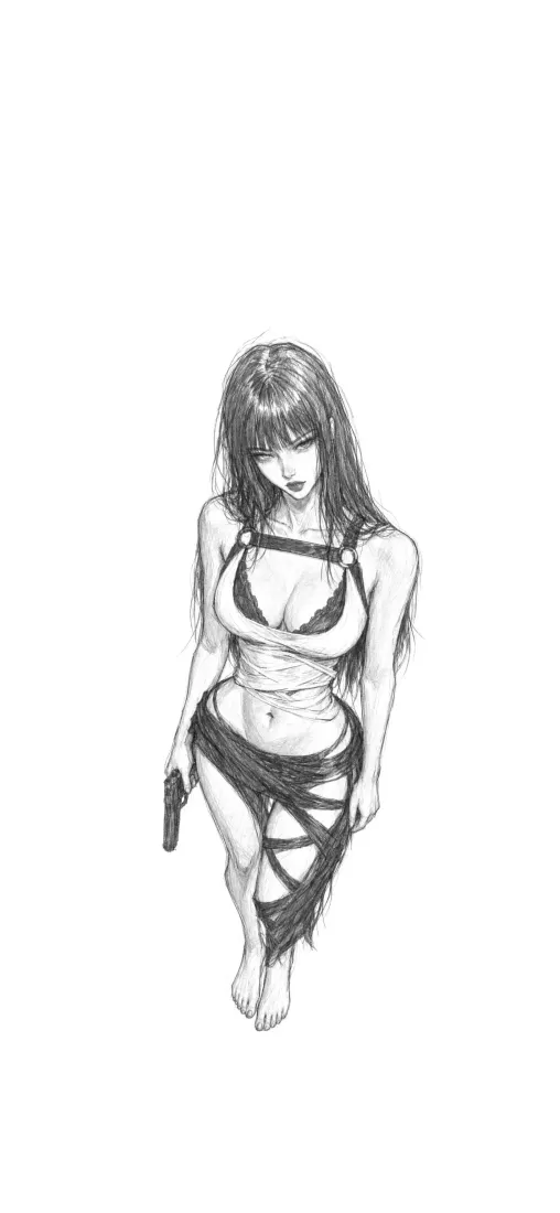 持枪辣妹手机壁纸|黑白线稿背景图片 - 二次元御姐插画「哲风壁纸」 持枪辣妹手机壁纸|黑白线稿背景图片 - 二次元御姐插画「哲风壁纸」
