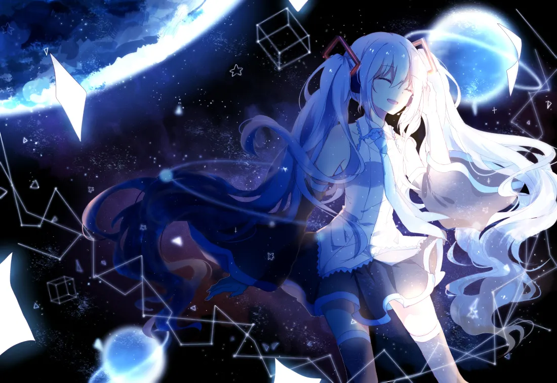 3k初音未来壁纸｜星空背景图片 - 梦幻发光少女「哲风壁纸」