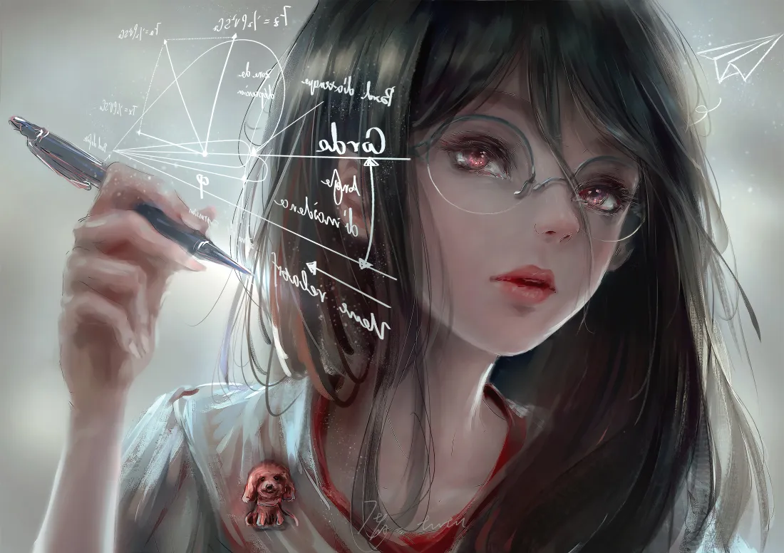 4k戴眼镜黑发女生壁纸｜公式书写背景图片 - 学霸少女「哲风壁纸」