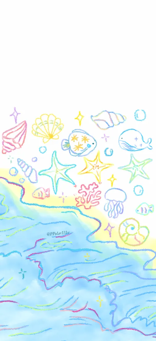 梦幻海洋生物手机壁纸｜卡通手绘背景图片 - 海星贝壳水母「哲风壁纸」