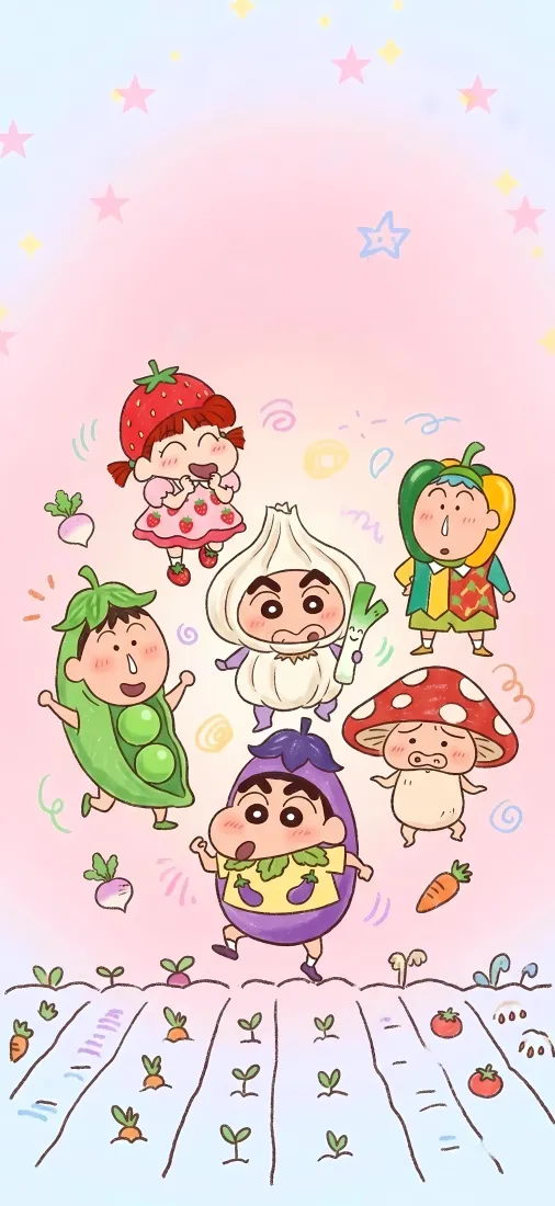 蜡笔小新手机壁纸|蔬菜装扮背景图片 - 春日部防卫队可爱菜园插画「哲风壁纸」 蜡笔小新手机壁纸|蔬菜装扮背景图片 - 春日部防卫队可爱菜园插画「哲风壁纸」