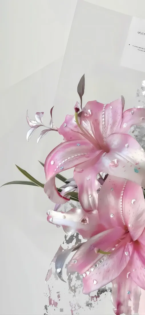 手工百合发饰｜纱质花朵背景图片 - 粉色甜美头饰「哲风壁纸」