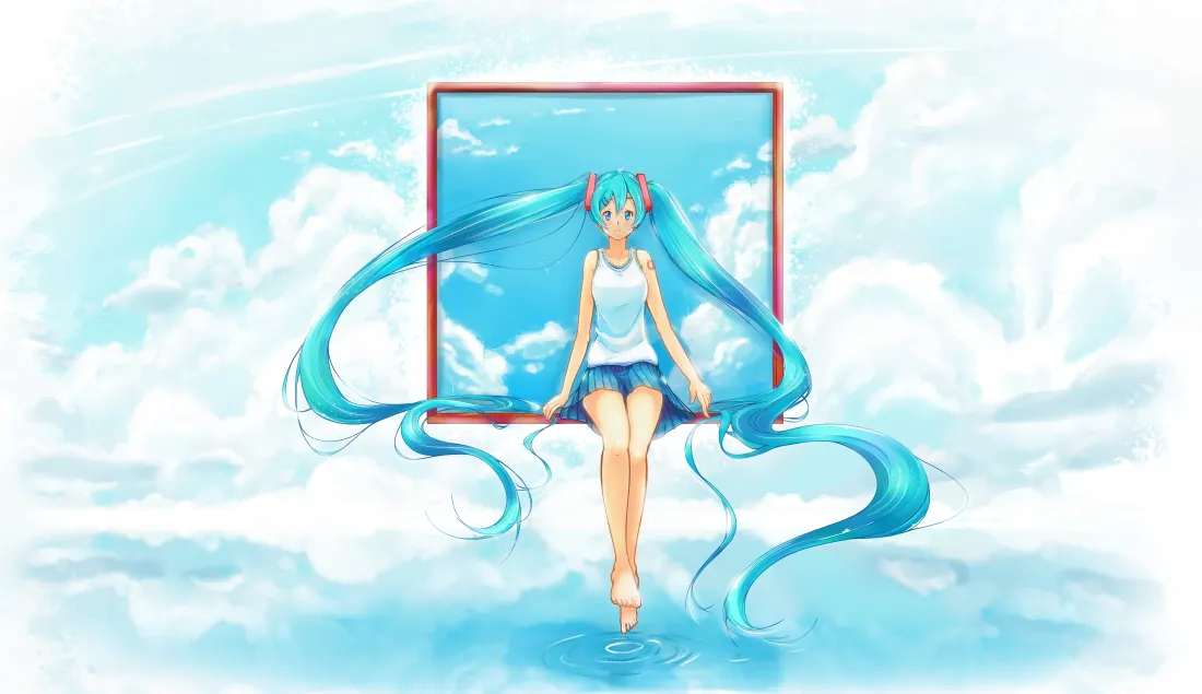 4k初音未来壁纸｜夏日天空背景图片 - 坐于画框水畔「哲风壁纸」