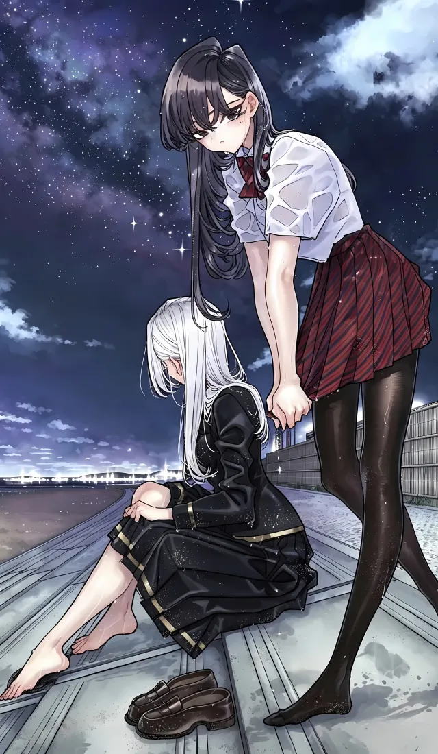 古见硝子手机壁纸|星空天台背景图片 - 双少女牵手「哲风壁纸」 古见硝子手机壁纸|星空天台背景图片 - 双少女牵手「哲风壁纸」