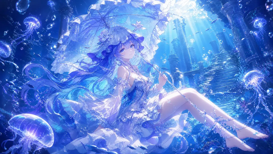 2k深海少女壁纸|水母伞背景图片 - 海底蓝色梦幻场景「哲风壁纸」 2k深海少女壁纸|水母伞背景图片 - 海底蓝色梦幻场景「哲风壁纸」