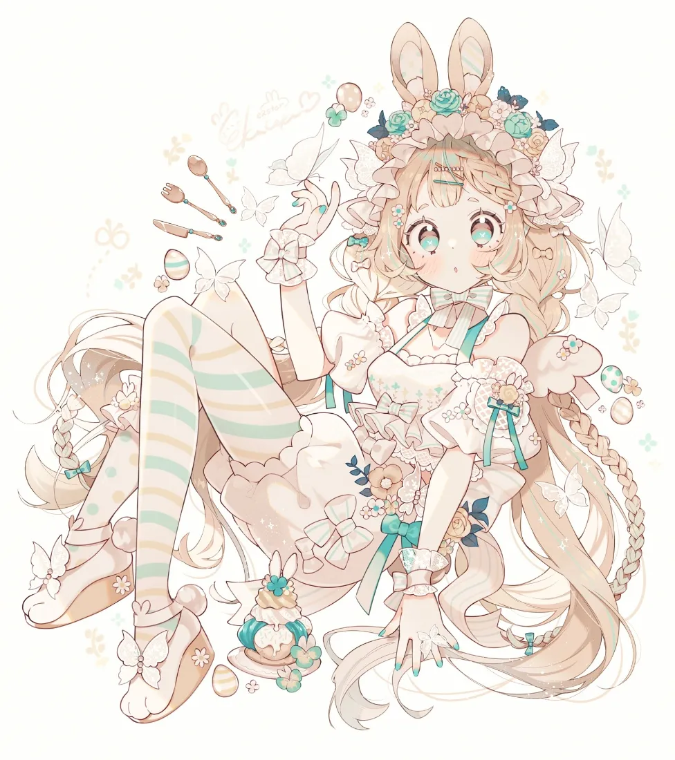 兔耳少女手机壁纸｜甜系插画背景图片 - 金发洛丽塔软萌女孩「哲风壁纸」