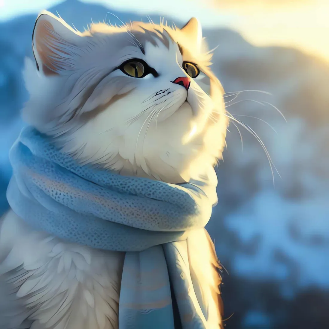 猫咪手机壁纸｜戴蓝围巾背景图片 - 治愈系萌宠户外暖阳画面「哲风壁纸」