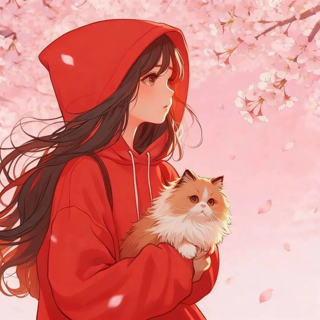 红帽女孩抱猫手机壁纸|樱花背景图片 - 治愈春日「哲风壁纸」 红帽女孩抱猫手机壁纸|樱花背景图片 - 治愈春日「哲风壁纸」