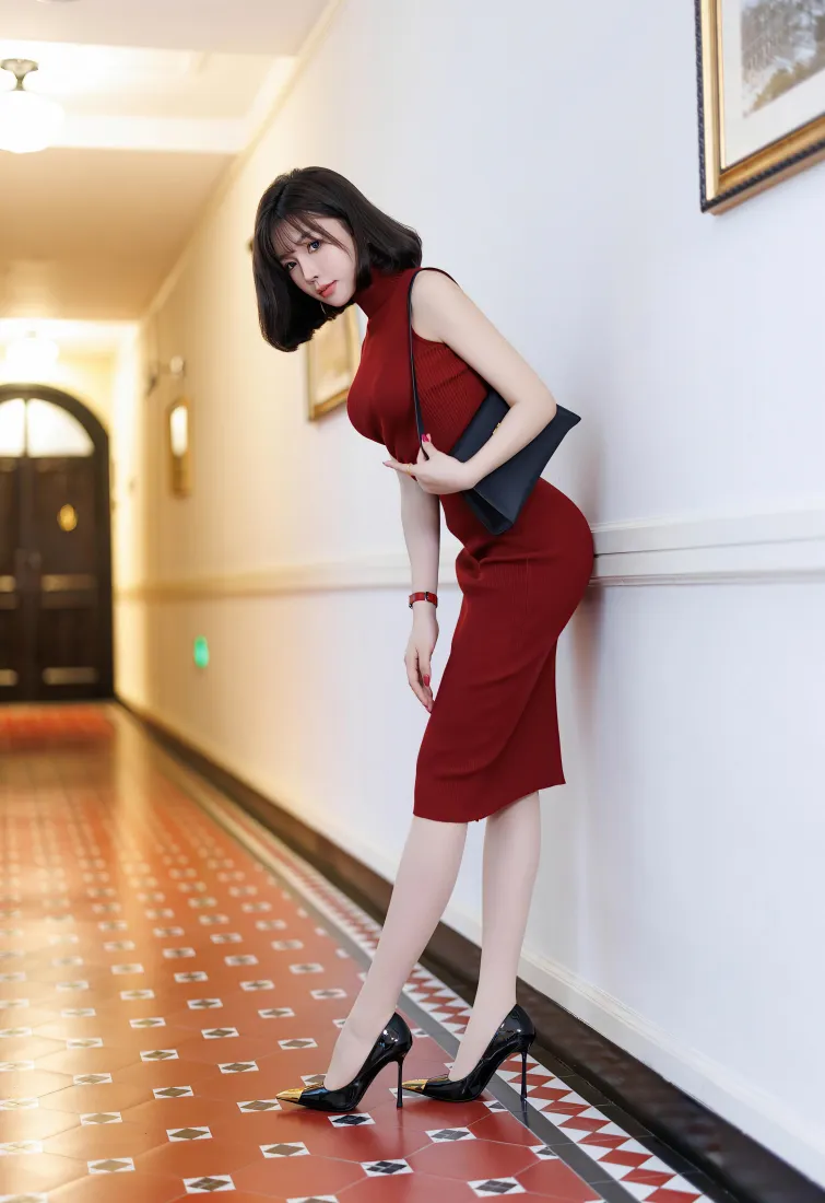酒红色旗袍美女手机壁纸|酒店走廊背景图片 - 黑高跟性感造型「哲风壁纸」 酒红色旗袍美女手机壁纸|酒店走廊背景图片 - 黑高跟性感造型「哲风壁纸」
