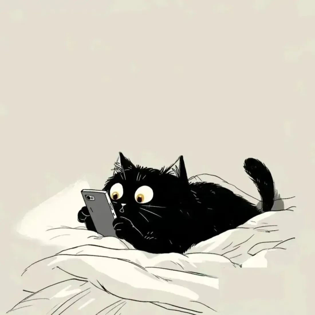 黑猫手机壁纸|床上看手机背景图片 - 趣味萌宠插画「哲风壁纸」 黑猫手机壁纸|床上看手机背景图片 - 趣味萌宠插画「哲风壁纸」