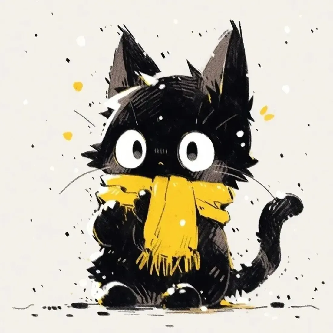 黑猫手机壁纸|可爱喵星人背景图片 - 戴黄围巾大眼萌猫插画「哲风壁纸」 黑猫手机壁纸|可爱喵星人背景图片 - 戴黄围巾大眼萌猫插画「哲风壁纸」