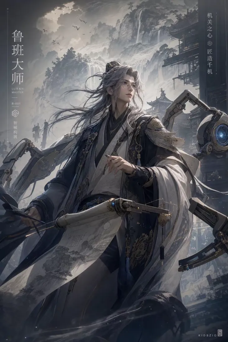 王者荣耀鲁班大师｜古风机械臂背景图片 - 山水意境「哲风壁纸」