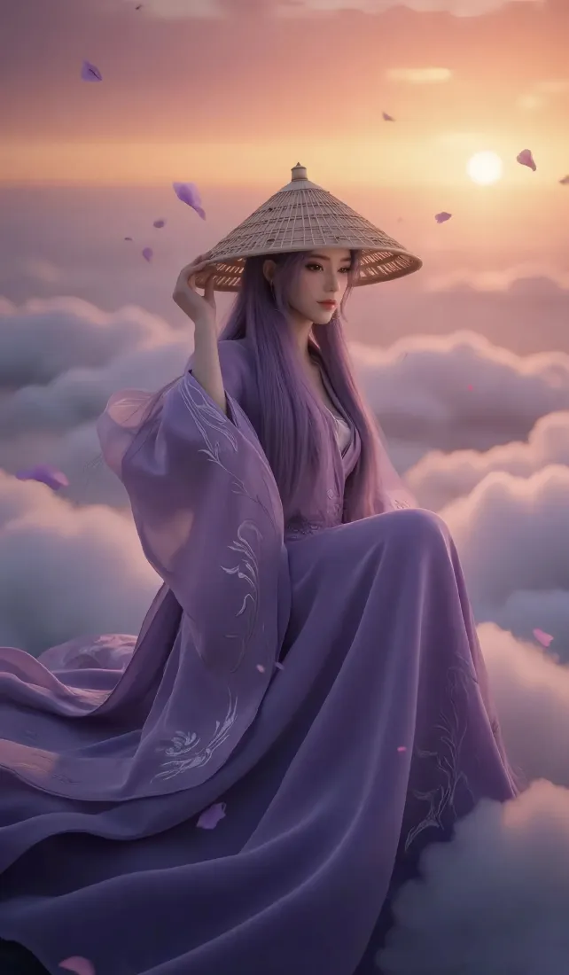 云霄手机壁纸|云海日落背景图片 - 紫衣斗笠古风仙子「哲风壁纸」 云霄手机壁纸|云海日落背景图片 - 紫衣斗笠古风仙子「哲风壁纸」