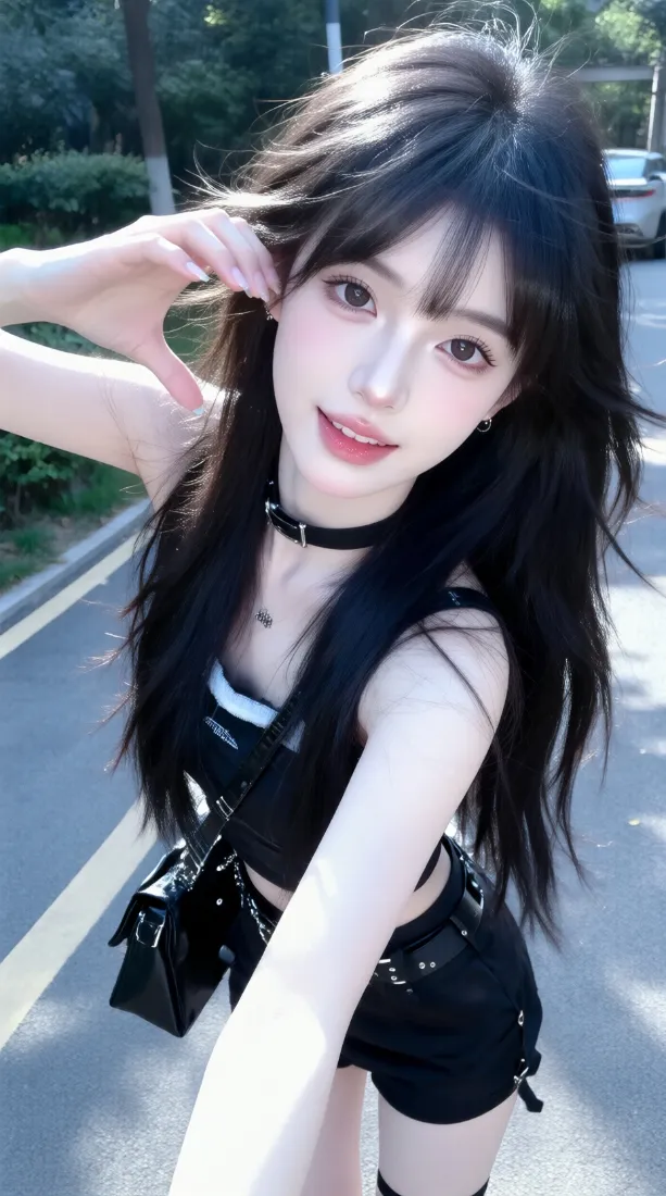 甜酷女生手机壁纸｜户外马路背景图片 - 比心自拍「哲风壁纸」