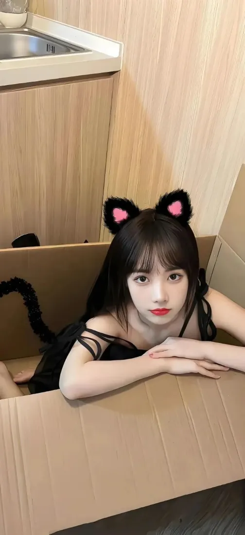 猫系少女手机壁纸|纸箱居家背景图片 - 黑裙猫耳甜欲写真「哲风壁纸」 猫系少女手机壁纸|纸箱居家背景图片 - 黑裙猫耳甜欲写真「哲风壁纸」