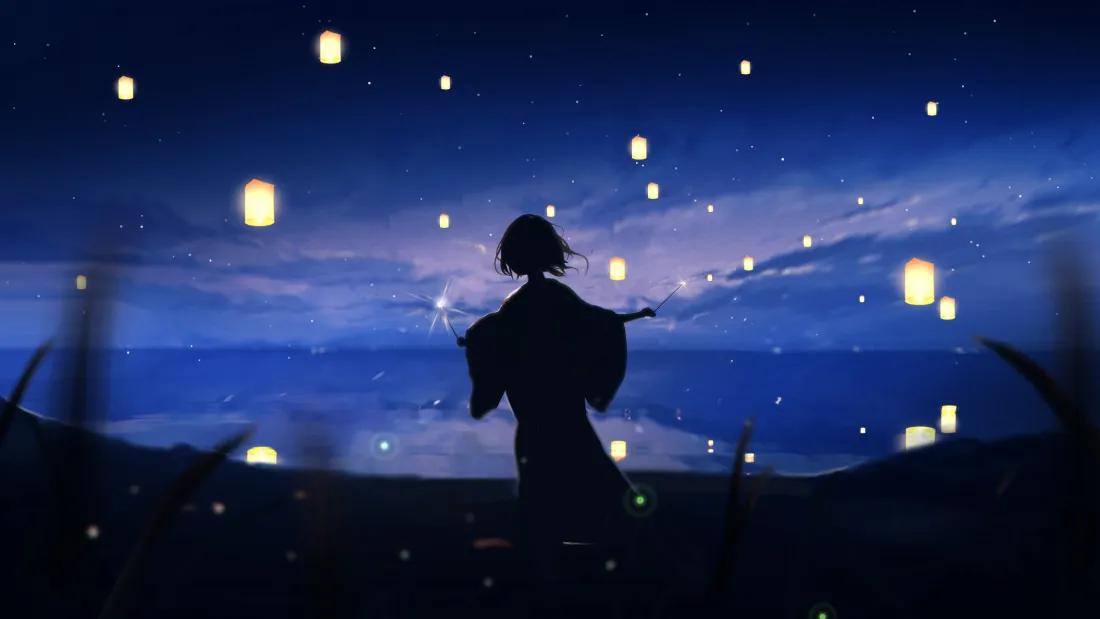 3k少女背影壁纸|蓝调夜空背景图片 - 漫天孔明灯祈福夜景「哲风壁纸」 3k少女背影壁纸|蓝调夜空背景图片 - 漫天孔明灯祈福夜景「哲风壁纸」